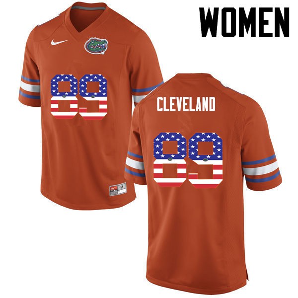 Florida Gators Women #89 Tyrie Cleveland College Football Jersey USA Flag Fashion Orange